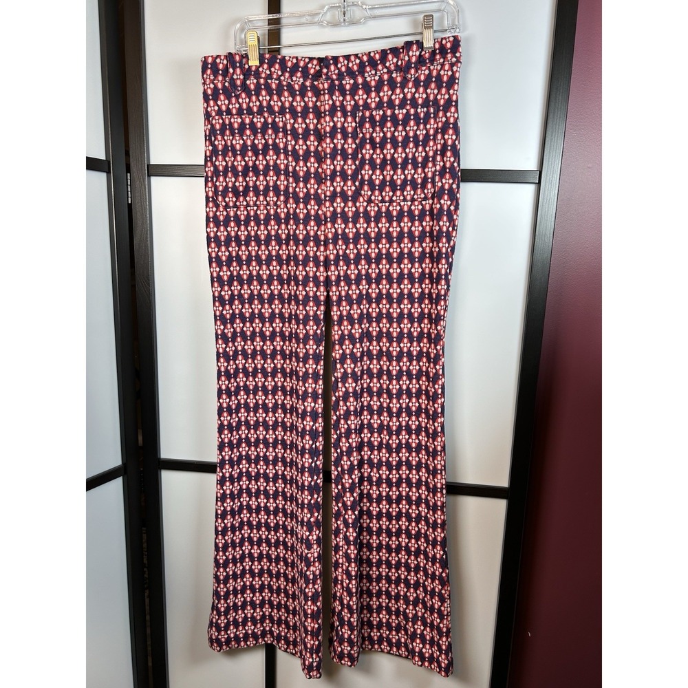 Free People Jacquard Flare Pants 70s Boho Retro Geometric Festival Indie Size 12